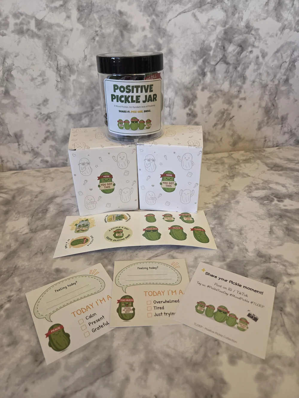 Positive Pickle Cards Jar, 60 Daily Positive Affirmation Cards